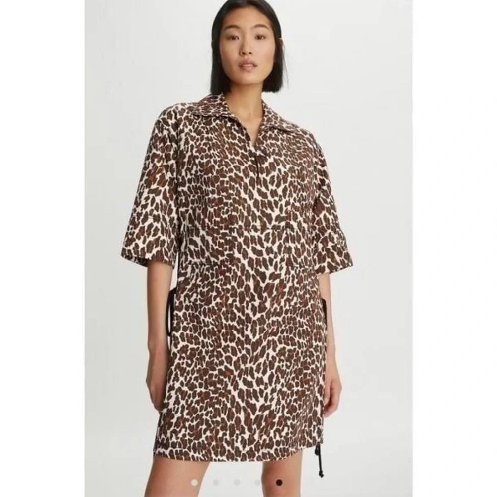 Tory Burch‎ Reva leopard print cotton poplin shirtdress size 14 NJ